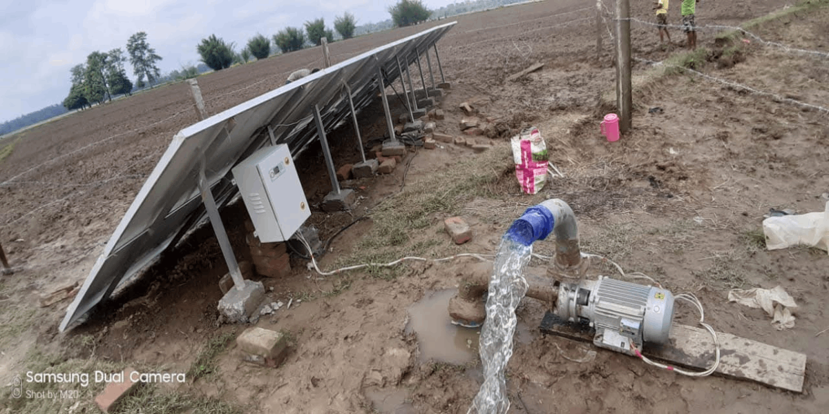 Solar panel installation with water pump