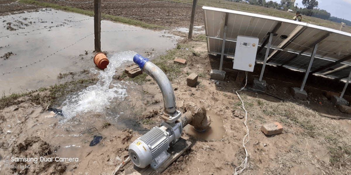 Water flowing from solar-powered pump